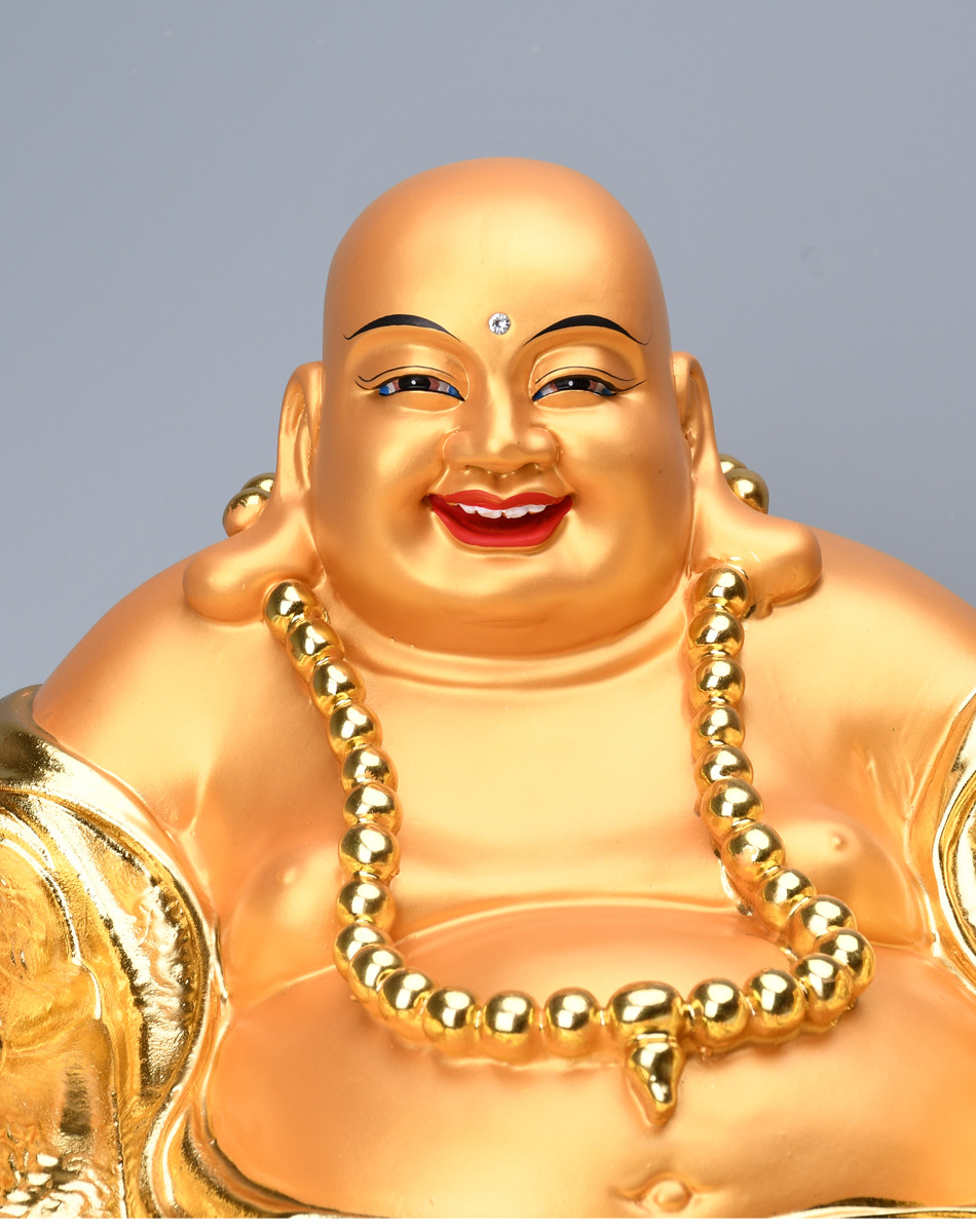 弥勒佛摆件大肚开心佛像金身金脸弥勒居家宽体笑佛开业礼品摆件