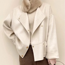P24502990XM 高奢秋冬新款纯羊绒短款大衣时尚百搭大衣外套12.6