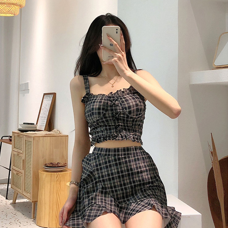 2022 New Fashion Two-Piece Swimsuit Women's Korean-Style Super Fairy Ins Style Skirt Conservative Fat Hiding Slimming Hot Spring
