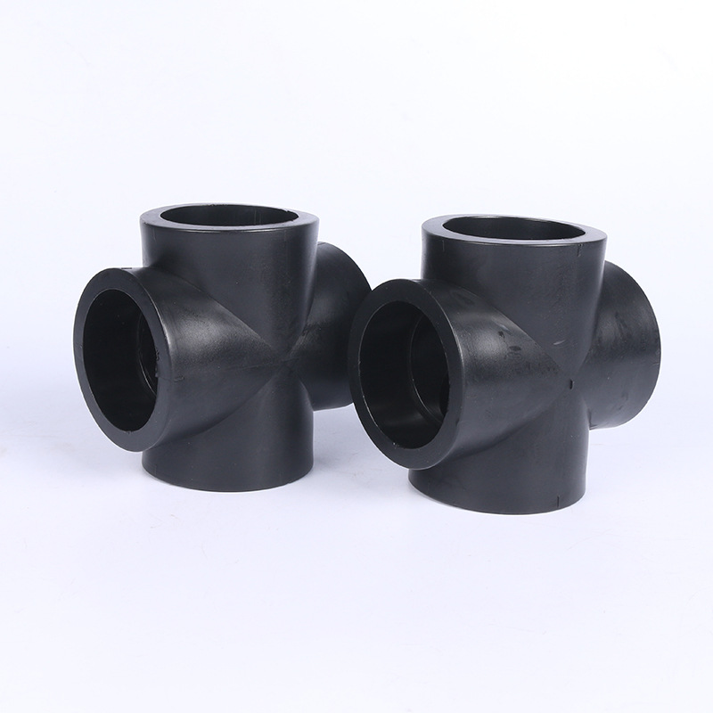 批发承插式pe等径正四通 pe给水管件管道配件 dn20 25 63水管接头