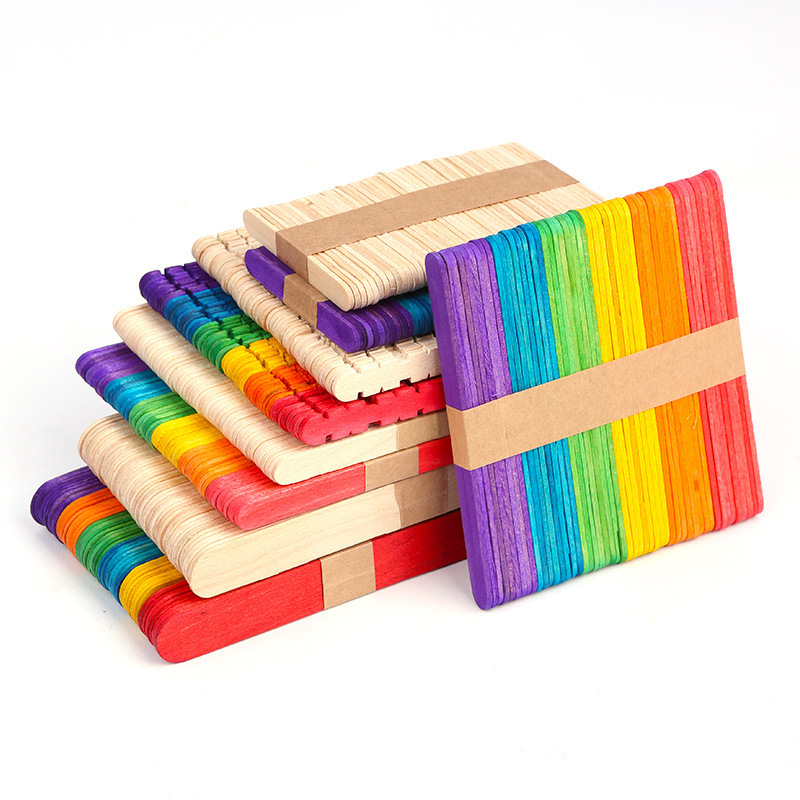 彩色雪糕棒原木色棒冰棍幼儿园儿童手工diy拼插玩具50根木制配件