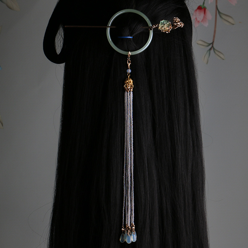 汉服头饰绕线簪子仙侠发簪米珠流苏饰品古风百搭双直后压