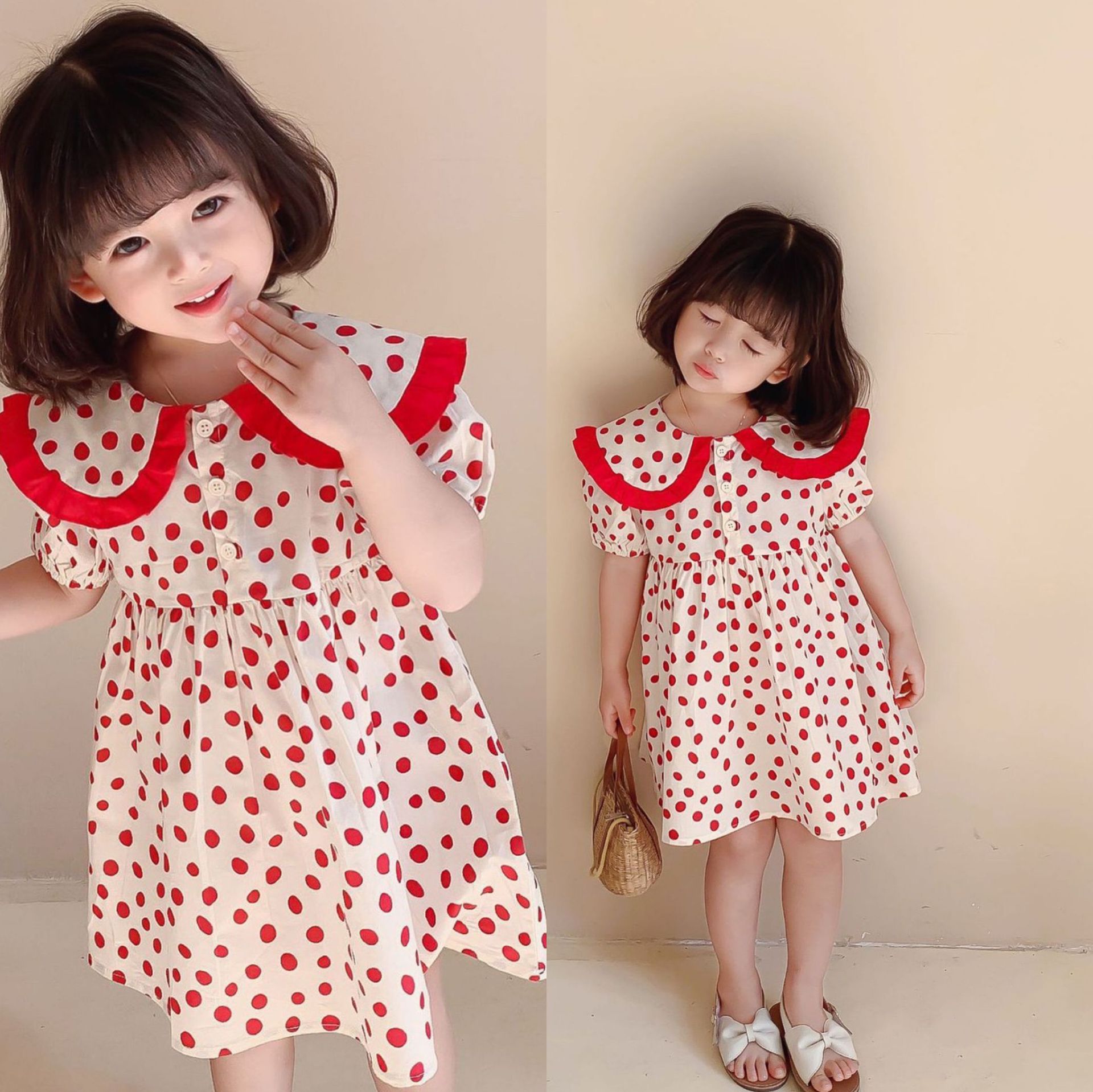 女童荷叶领连衣裙夏款儿童波点公主裙童裙3-8岁童装一件代发-阿里巴巴