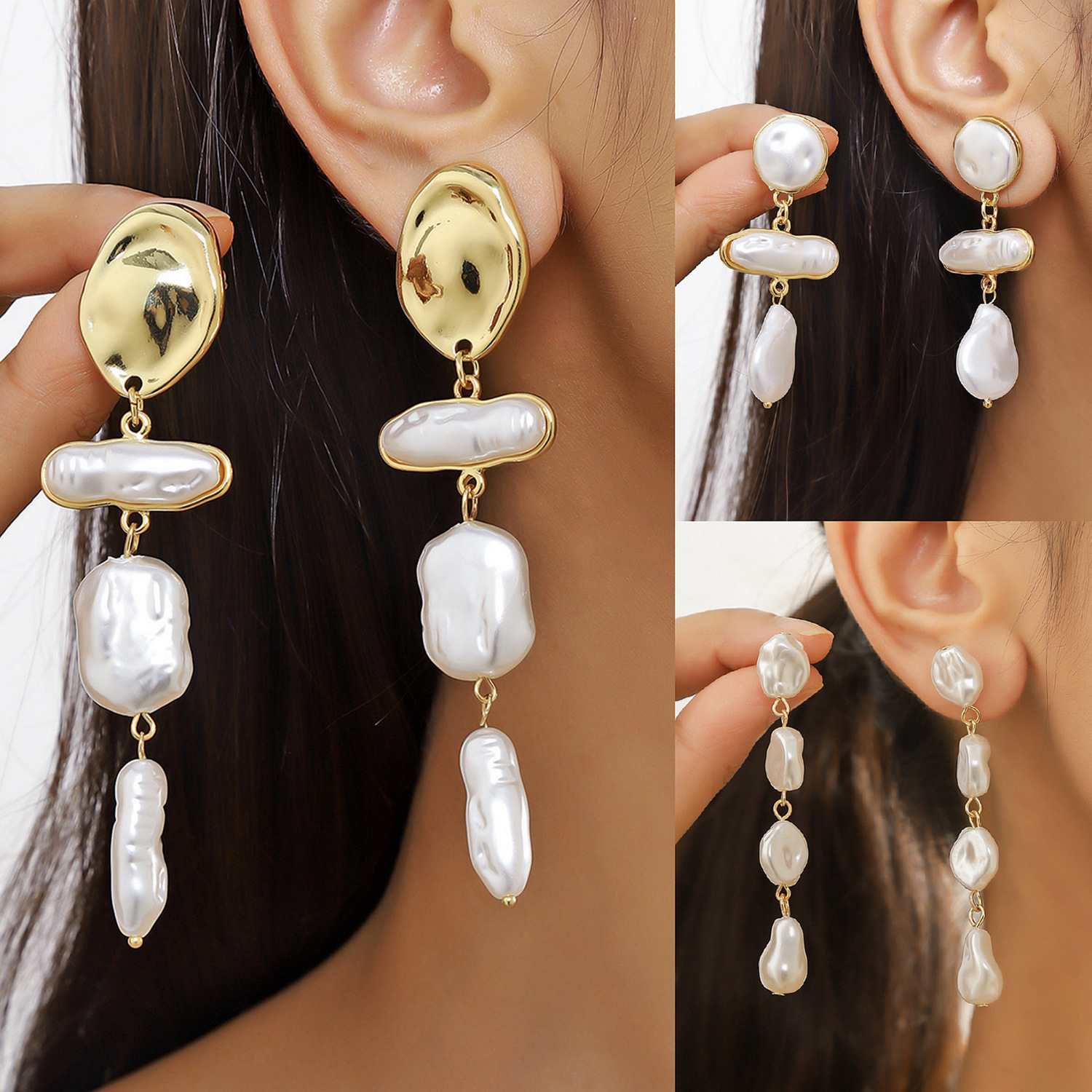 2023 New Thanksgiving Pearl Ornament Europe and America Cross Border Exaggerated Shaped Irregular Baroque Pearl Earrings