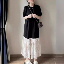 2024年夏季新款网纱拼接时尚气质黑色休闲简约高级显瘦宽松连衣裙