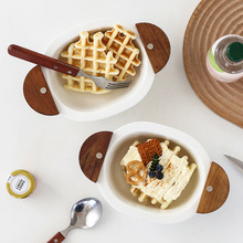 韩国小熊碗早餐冲泡牛奶碗简约沙拉碗儿童吃饭碗纯色INS陶瓷餐具