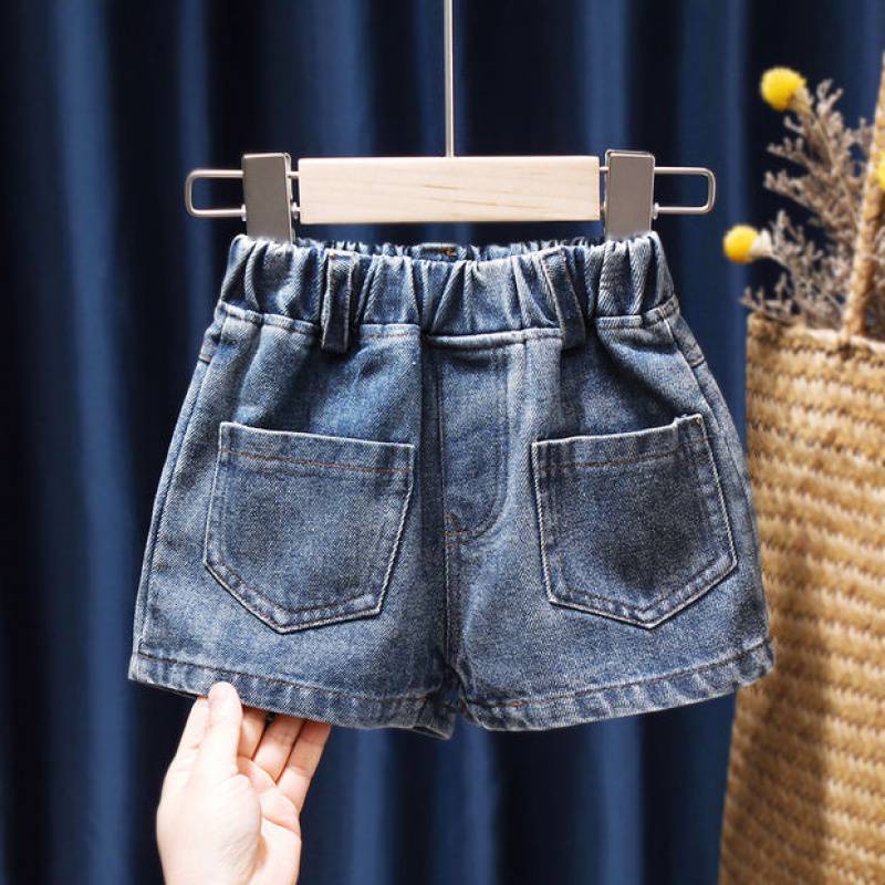 女童牛仔短裤外穿夏网红宽松女大童热裤蓝色前开叉洋气儿童短裤女