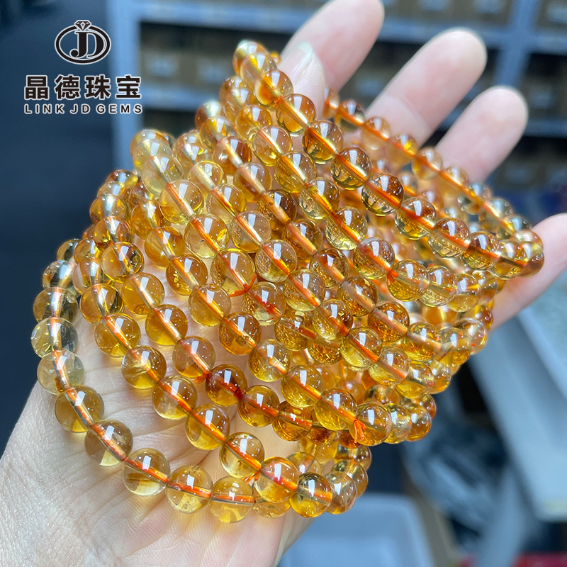 晶德珠宝 7a天然黄塔晶手链女式清新黄水晶圆珠手串手饰现货批发