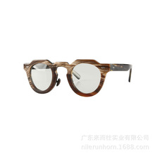 Nilerun品牌经典银色铆钉圆形双色牛角复合层压太阳镜光学眼镜架