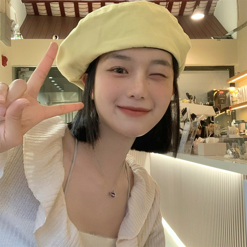 夏季纯色贝雷帽女网红少女百搭蓓蕾帽显脸小大头围帽子画家帽女潮