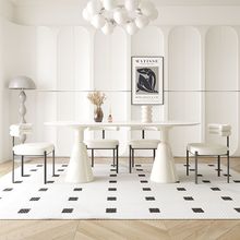 法式奶油风岩板餐桌椅组合轻奢现代简约小户型家用椭圆形吃饭桌子