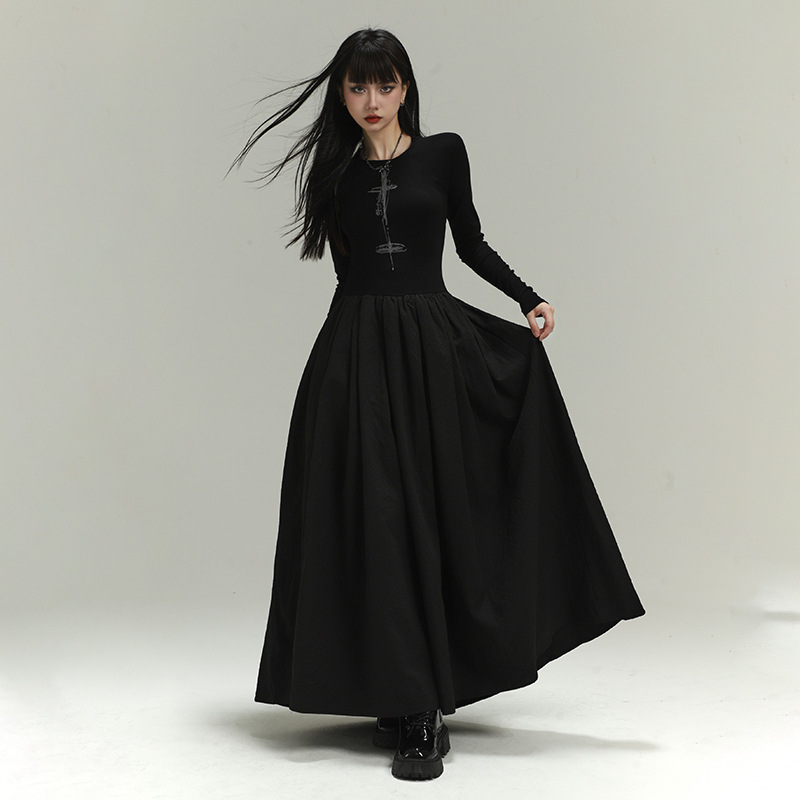 幽灵少女秋冬长袖黑色连衣裙女秋季裙子万圣节服装女装暗黑系长裙