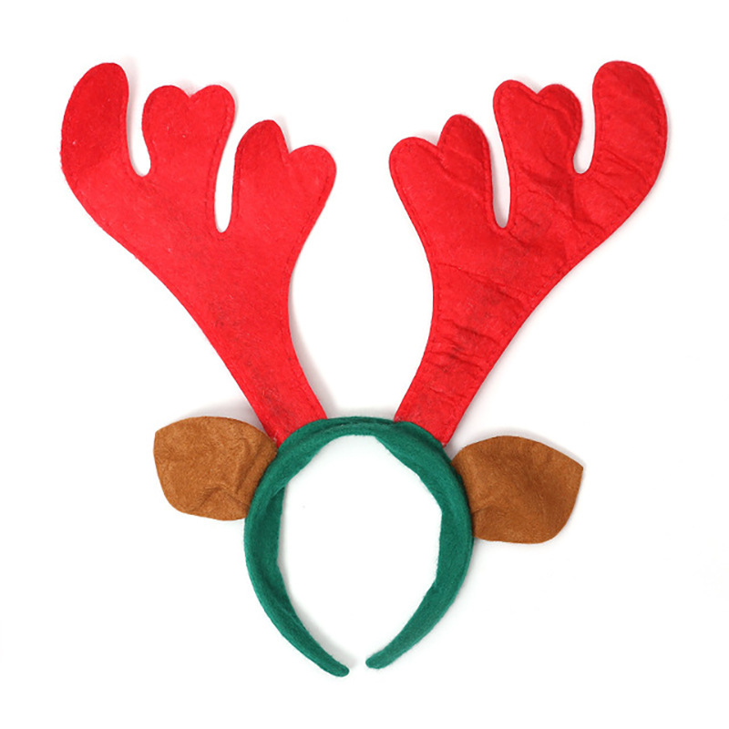 现货圣诞节红色鹿角发箍 无纺布麋鹿发饰 圣诞鹿角鹿耳亮片头箍