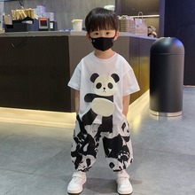 男童夏装套装2025年新款夏季儿童短袖时髦帅气卡通防蚊裤两件套