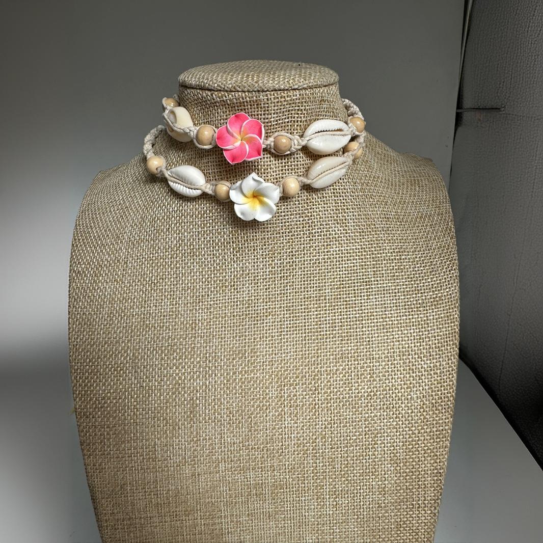 沙滩度假风软陶首饰时尚复古鸡蛋花饰品木珠贝壳项链脚链身体链