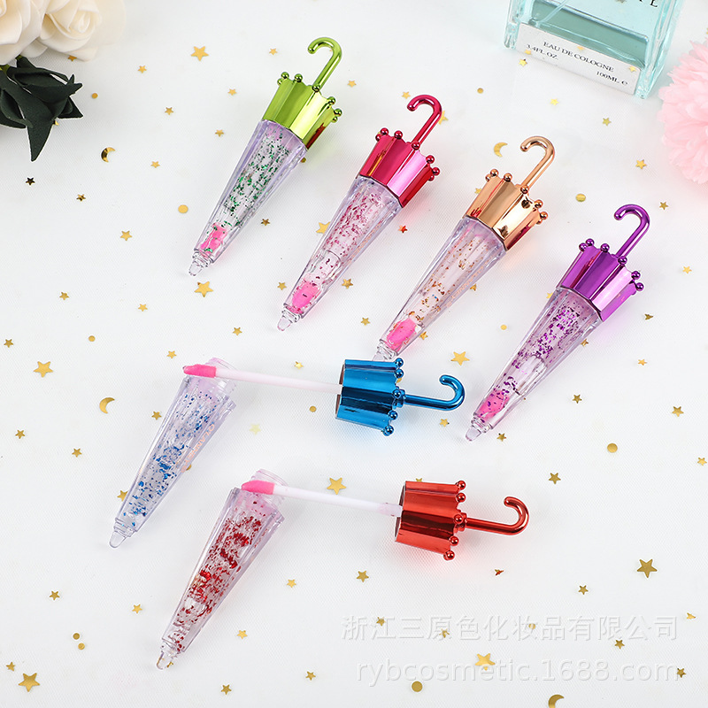 Cute Umbrella Series 6-Color Cover Color Changing Lip Gloss Mirror Shimmer Sequins Lip Lacquer Longlasting Lip Gloss Foreign Trade Popular Style