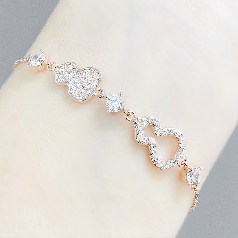 Korean Fashion Gourd Bracelet Female Hollow Micro Inlaid Zircon Real Gold Plating Bracelet Simple Graceful Online Influencer Hand Jewelry