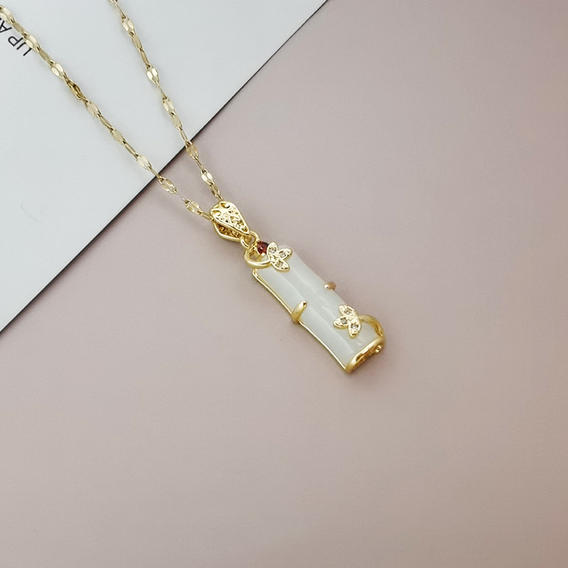 Korean Style Gold Titanium Steel Lucky Bamboo Necklace Female Niche Clavicle Chain Simple Internet Celebrity Dignified Pendant Gold Shop Gift