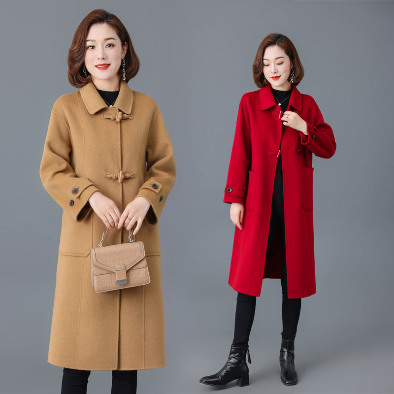 高端双面呢外套气质喜婆婆中老年女装无羊绒大衣女中长款秋冬新款