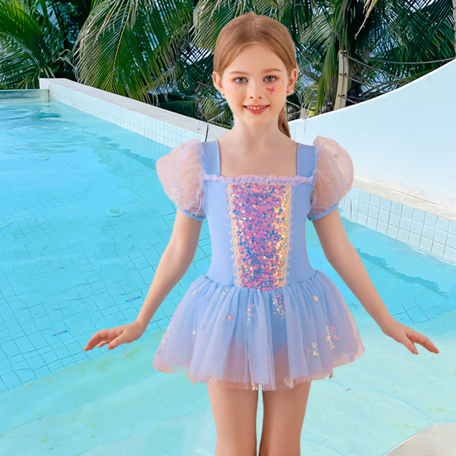 儿童泳衣连体艾莎公主泳裙泳帽速干girl elsa cosplay swimsuit