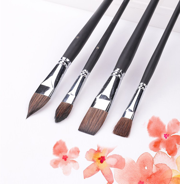 水彩画笔灰鼠毛水彩笔14支艺术家猫舌平头水粉丙烯美术绘画套装