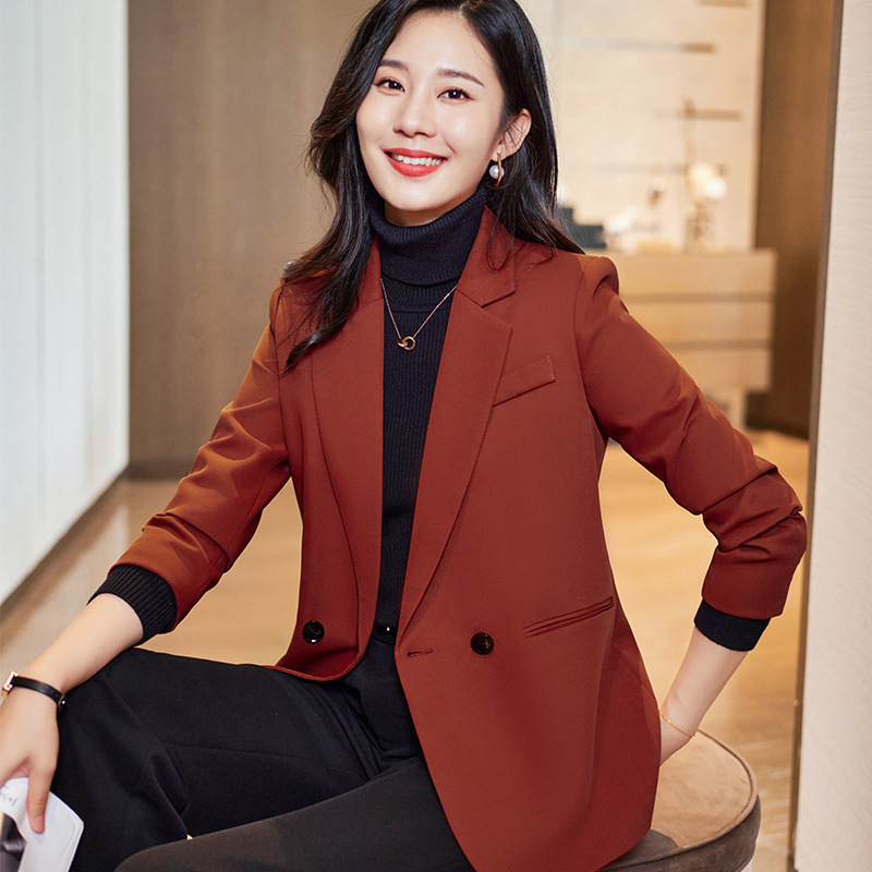 咖啡色西装外套女秋季新款高级感时尚气质休闲短款职业小西服上衣