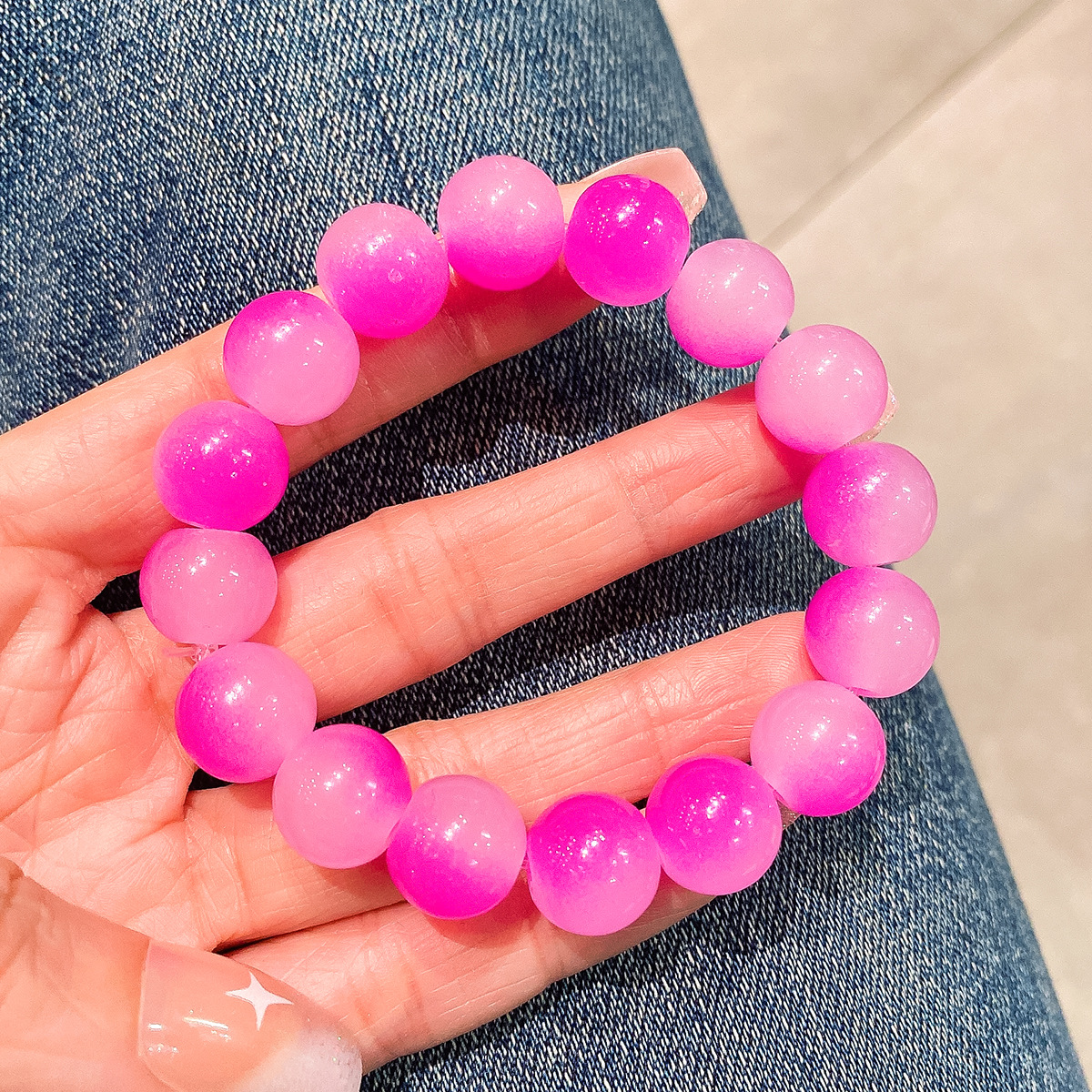 Xiaohongshu Same Style Gradient Iced Bracelet 12mm Two-Color Pliable Temperament Hand Toy Bracelet Student Girlfriends Handheld Prayer Beads