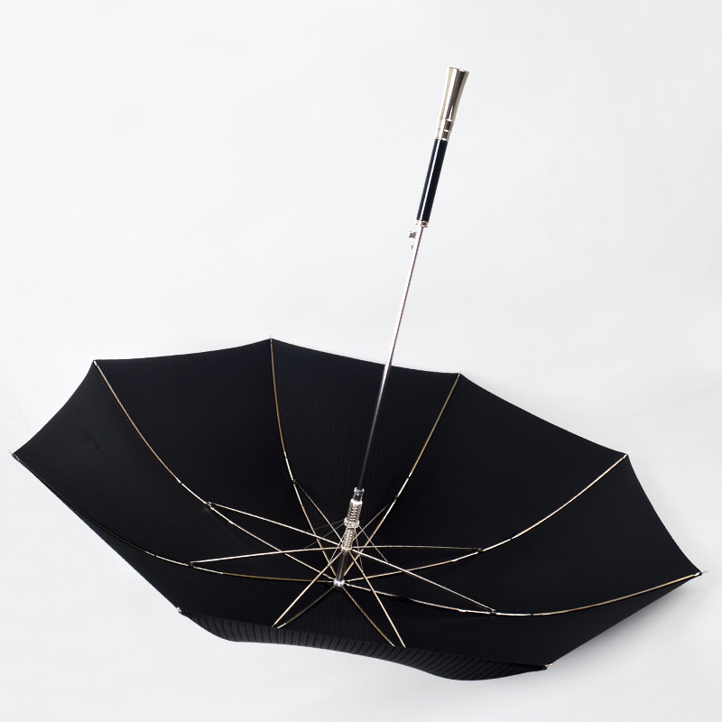 Light Luxury Long Handle Umbrella High-End Alloy Handle Straight Pole Umbrella Rain and Rain Dual-Use Solid Wind-Resistant Fiber Steel Rib Business Umbrella