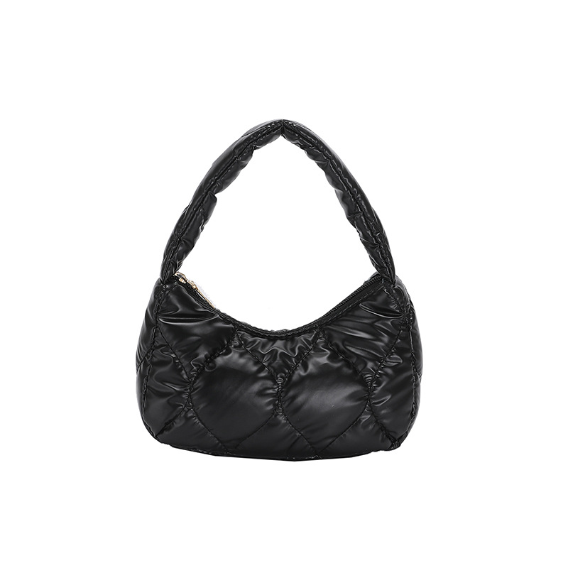 Simple Cotton-Padded Bag Women's Bag 2022 Autumn and Winter New Trendy Diamond Embroidery Thread Shoulder Underarm Selenodont Bag Handbag Small