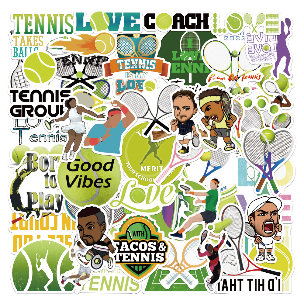 50张卡通热卖款网球涂鸦贴纸笔记本行李箱摩托车防水装饰贴画批发