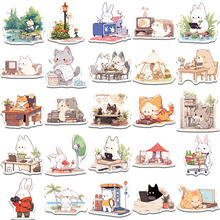 100张可爱小动物diy素材装饰笔记本电脑手机贴画贴纸卡通图案手账
