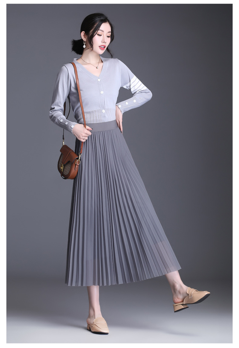 半身网纱中长款百褶裙子纯色高腰a字韩范纱网半裙女