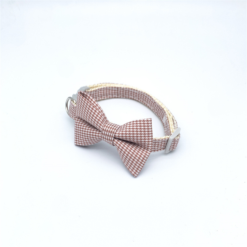 New Pet Collar Houndstooth Design Bow Cat Collar Dog Collar Release Buckle Cat Collar Factory Direct Sales