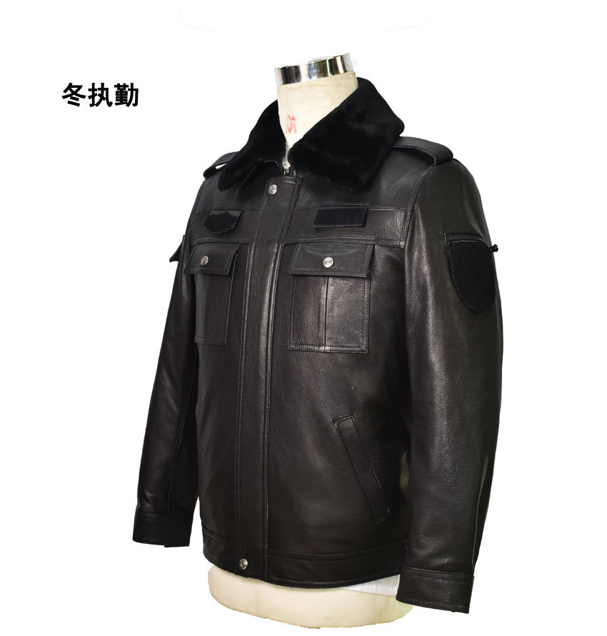 定制新式皮安保执勤交巡服皮衣山羊皮皮夹克外套可隐藏式工厂直销