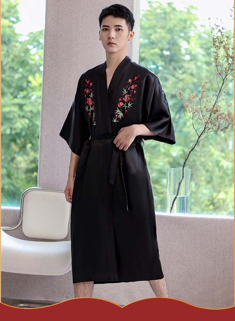 2021秋季新款男士睡衣浴袍中国风绸缎宽松舒适酒店浴场厂家批发