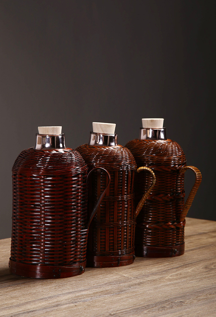 纯手工竹编热水壶复古老式保温瓶家用竹编暖壶玻璃内胆开水壶外壳