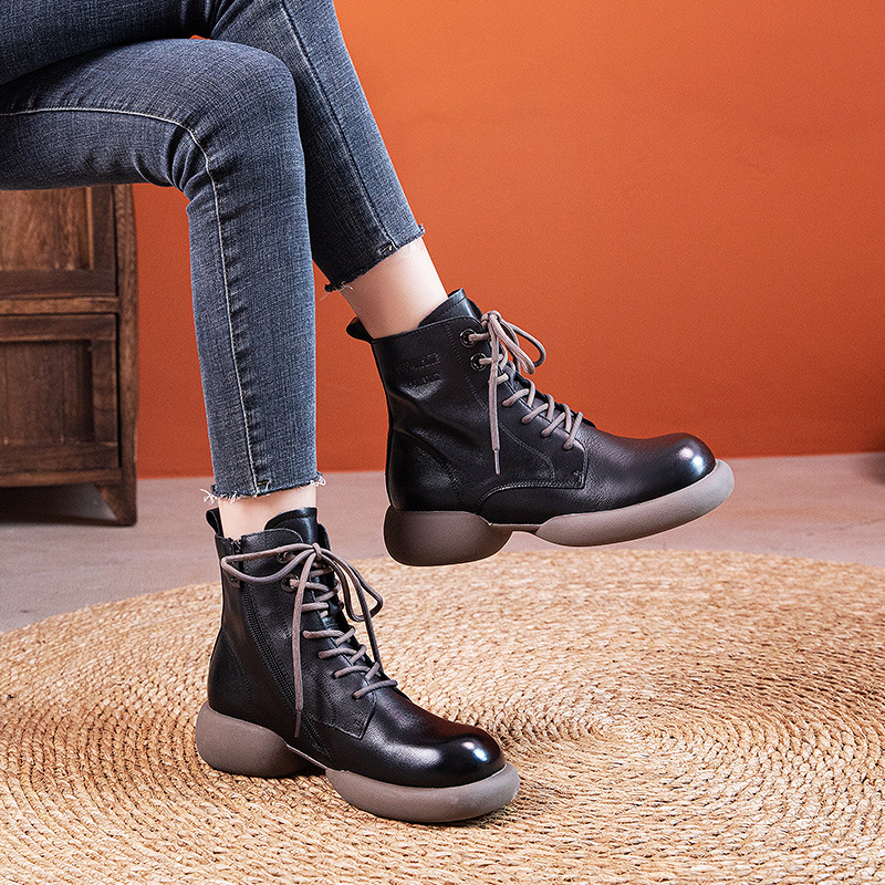 2023秋冬新款时尚潮流短靴个性马蹄跟厚底马丁靴侧拉链低筒短靴女