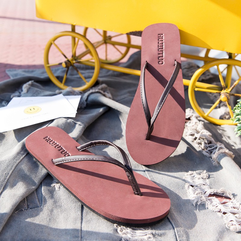 Korean Style Flip Flops Men's and Women's Flat Couple's Non-Slip Platform Shoes Sandals Thick-Soled Flip-Flops Thin Strap Beach Shoes