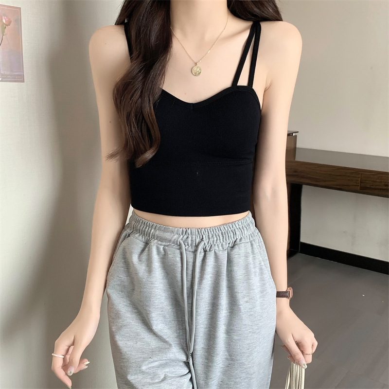 Popular Korean Style Hot Girl Sling Beautiful Back Vest with Chest Pad Wrapped Chest Girl Anti-Exposure Outer Wear Bottoming Tube Top