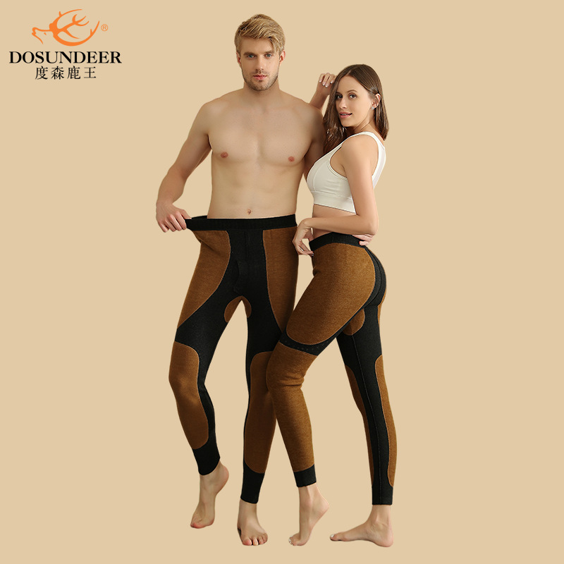 Woollen Trousers Middle-Aged and Elderly High Waist Warm Male Women's Long Johns Du Sen Deer King Camel Velvet Waist and Knee Pad Sheep Wholesale