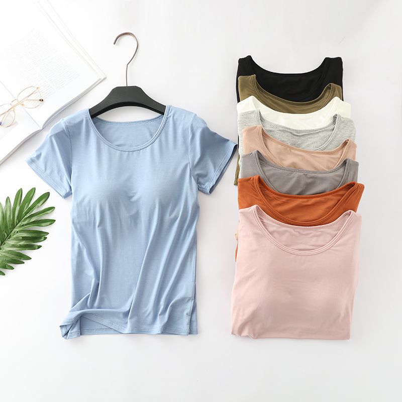 Vest with Chest Pad Loose plus Size Short Sleeve T-shirt Women's Bra-Free Cup One Half Sleeve Yoga Primer Batch Delivery