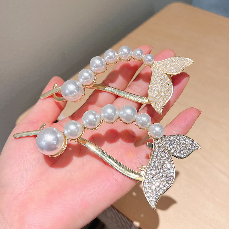 韩国气质美人鱼鱼尾发夹大珍珠扭扭夹后脑勺马尾慵懒盘发夹子头饰