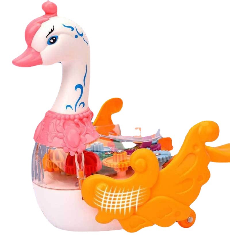 Popular Electric Universal Transparent Luminous Gear Swan with Music Children Little Duck Hot Selling Toys Wholesale