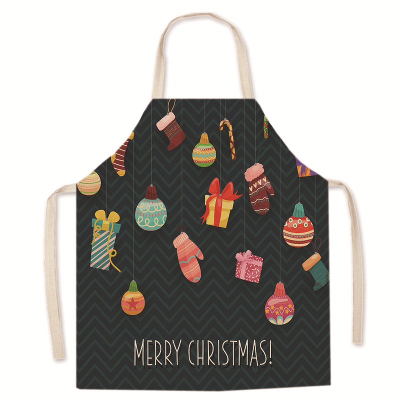 Factory Wholesale Antifouling Apron Cotton Linen Santa Claus Sleeveless Coverall Christmas Cartoon Parent-Child Cross-Border Apron