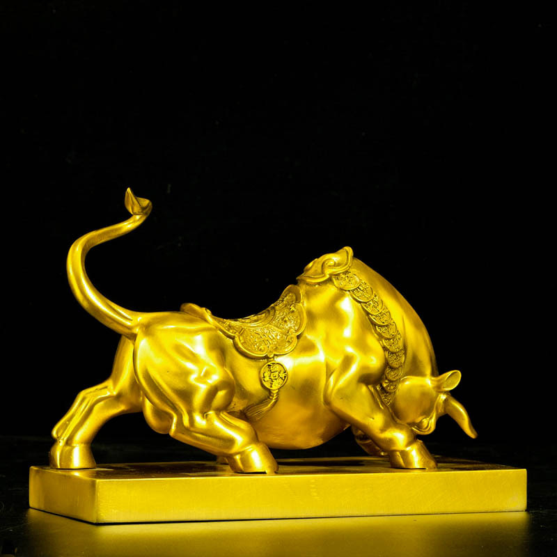 纯铜华尔街旺福牛摆件 铜生肖牛车载家居办公室开业乔迁商务礼品
