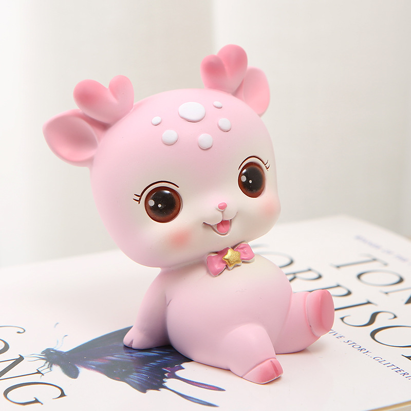 创意可爱少女心萌鹿蛋糕摆件烘焙装饰品卡通小鹿汽车摆件车载树脂