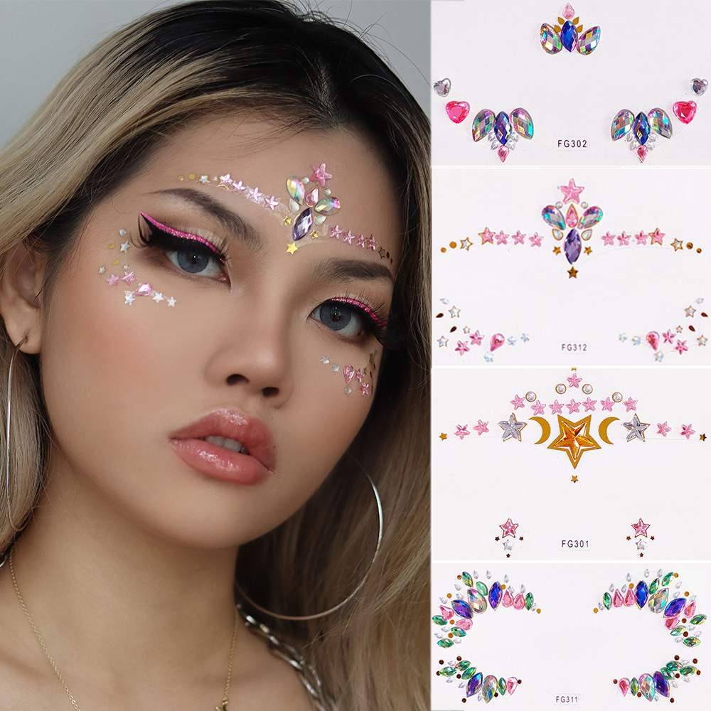 Cross-Border Wholesale Face Rhinestone Tattoo Sticker European and American Girls Diamond Forehead Stickers Creative Stage Beauty Stickers Face Pasters