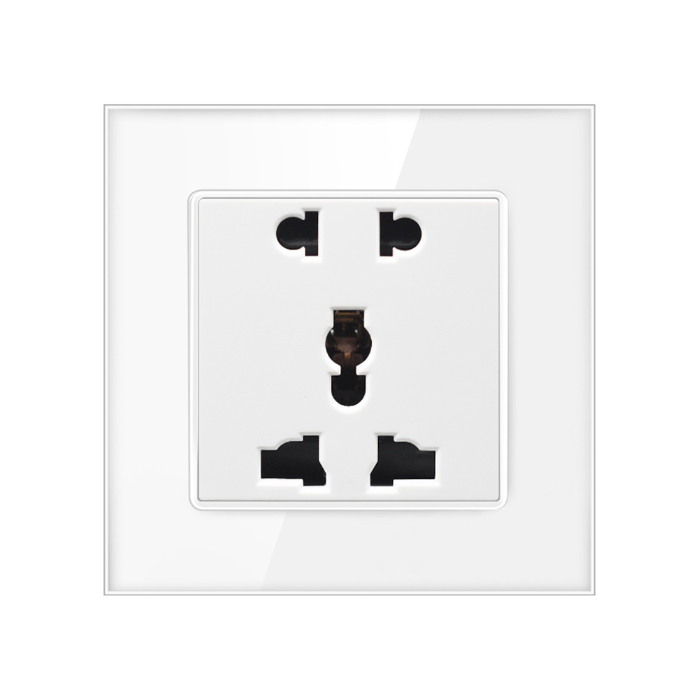 86型英式多功能五孔墙壁电源插座国际英标二三孔通用钢化玻璃面板