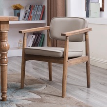 北欧实木餐椅家用现代简约卧室复古餐桌椅子2021新款带扶手靠背椅