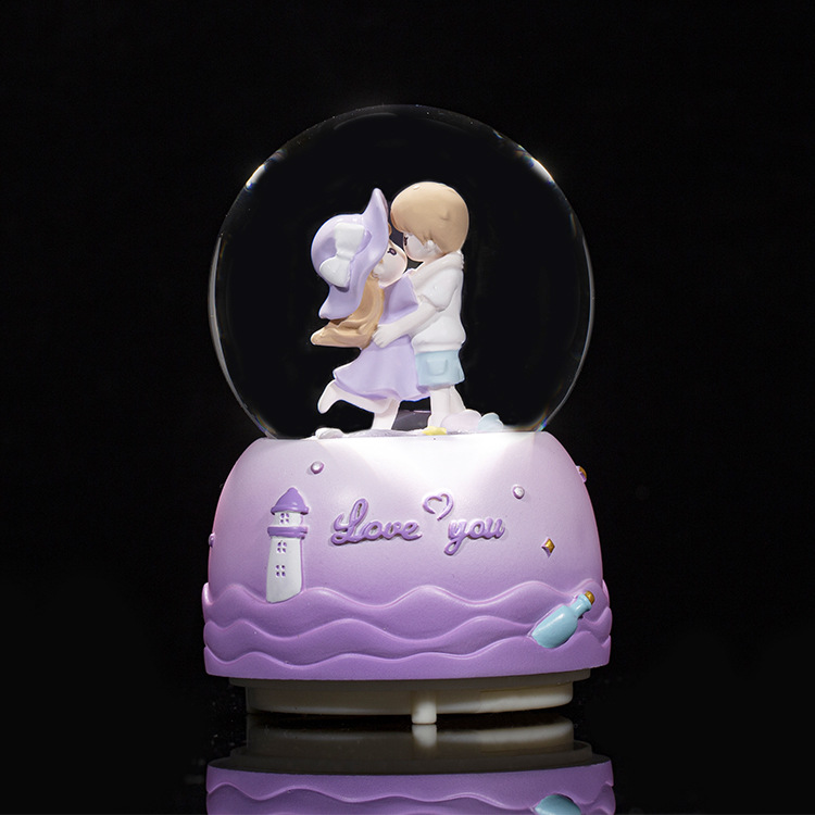 Creative Couple Crystal Ball Send Girl's Birthday Gift Rotating Music Box Valentine's Day Gift Home Desktop Decoration